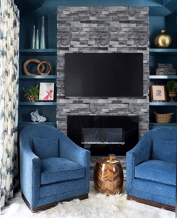 Timeet Brick Wallpaper Peel and Stick Wallpaper Vintage Brick Wallpaper 17.7”X 196.85” Faux Textured Wallpaper Stone Look Self Adhesive Removable Wall Paper Easy to Install