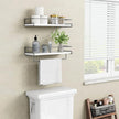 Forbena White Floating Shelves for Bathroom Organizer Over Toilet, Bathroom Shelves Wall Mounted with Towel Rack, Corner Wall Shelf for Bedroom Decor Kitchen Storage (White-Dark Grey, Set of 2)