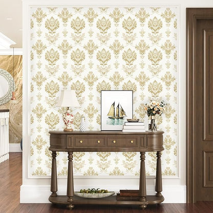 Vintage Symmetry Wallpaper Peel and Stick Beige Floral Wall Paper Boho 17.5" x 118" Contact Paper Self Adhesive Vinyl Waterproof Removable for Kitchen Bathroom Shelves Cabinet Drawer Table Decor