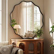 Round Wavy Mirror - 30 Inch Metal Frame Round Mirrors Wavy Edge Circle Mirror for Bathroom Bedroom Living Room Entryway Black