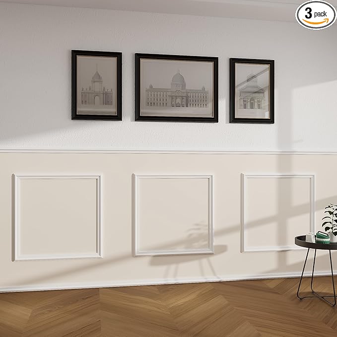 PALMPOP Peel and Stick Wall Molding Kit of 3 Frames,Premade Accent Wainscoting Panels, Ready to Molding Trim for Living Room Bedroom Corridor Home Interior Wall Panel Decor (20x20in)