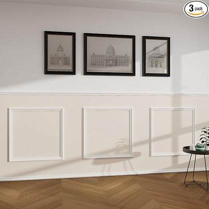 PALMPOP Peel and Stick Wall Molding Kit of 3 Frames,Premade Accent Wainscoting Panels, Ready to Molding Trim for Living Room Bedroom Corridor Home Interior Wall Panel Decor (20x20in)