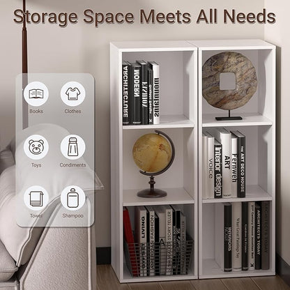 3 Cube Storage Organizer, Cube Shelf，3 Tier Cube Low Bookcase Freestanding Storage Display Organizer, Three-Cubes Open Shelf Bookshelf for Home Office (White, 3-Cube)