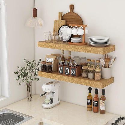 Deep Floating Shelves | 36 Inch Oak Floating Shelves Set of 2 | 12 Inch Deep Rustic Wood Shelves for Wall | 36" W x 12" D Oak Shelves for Living Room Bathroom Laundry Room Kitchen