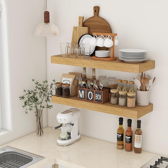 Deep Floating Shelves | 36 Inch Oak Floating Shelves Set of 2 | 12 Inch Deep Rustic Wood Shelves for Wall | 36
