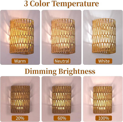 Boho Wall Decor Battery Operated Wall Sconce Set of 2, 18 RGB Colors Wall Lights Changeable Dimmable Wireless Wall Sconces for Bedroom Living Room Hallway, Natural Hemp Rope Boho Decor