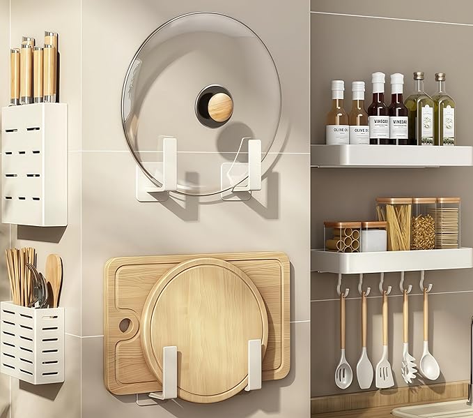 SEIDO Space-Saving Kitchen Utensil Holder | No-Drill Shelf Organizer | Wall Mount Spice Rack with Hooks | Space Aluminum | 24 Inch Long | White