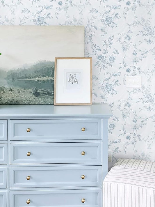 Ismoon Blue Wallpaper Peel and Stick Floral Vintage Stick on Wall Paper French Textured Contact Paper for Cabinet Removable Self Adhesive Wallpaper Vinyl Roll Shelf Deco, 17.3x78.7in