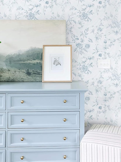 Ismoon Blue Wallpaper Peel and Stick Floral Vintage Stick on Wall Paper French Textured Contact Paper for Cabinet Removable Self Adhesive Wallpaper Vinyl Roll Shelf Deco, 17.3x393in