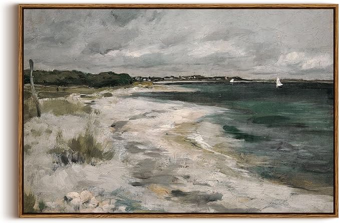 InSimSea Framed Canvas Wall Art Vintage Decor, Large Coastal Wall Art, Seaside Painting Prints, Modern French Country Farmhouse Decorations, Rustic Wall Decor for Living Room Bedroom, 20