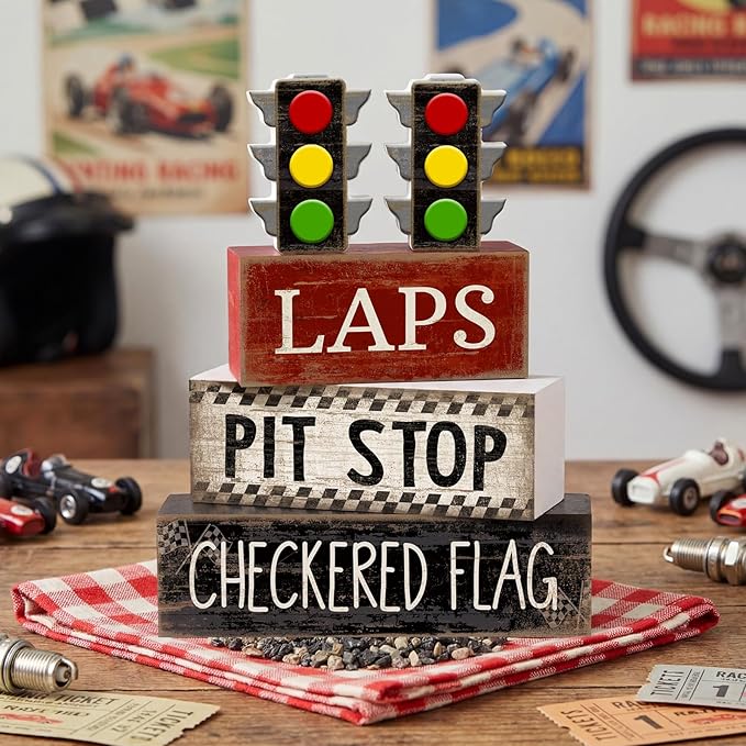 4 Pcs Racing Birthday Party Decoration Race Car Table Decorations Wooden Traffic Light Decor Racing Car Table Centerpieces for Photo Props Decor Birthday Party Supplies