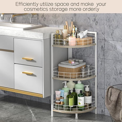 Bathroom Standing Shelf, 3 Tier Free-Standing Shelf Units, Open Floor Shelves, Triangular Curved Corner Shelf Stand for Small Space, Ideal for Bathroom,Kitchen,Vanity Storage and Organizer