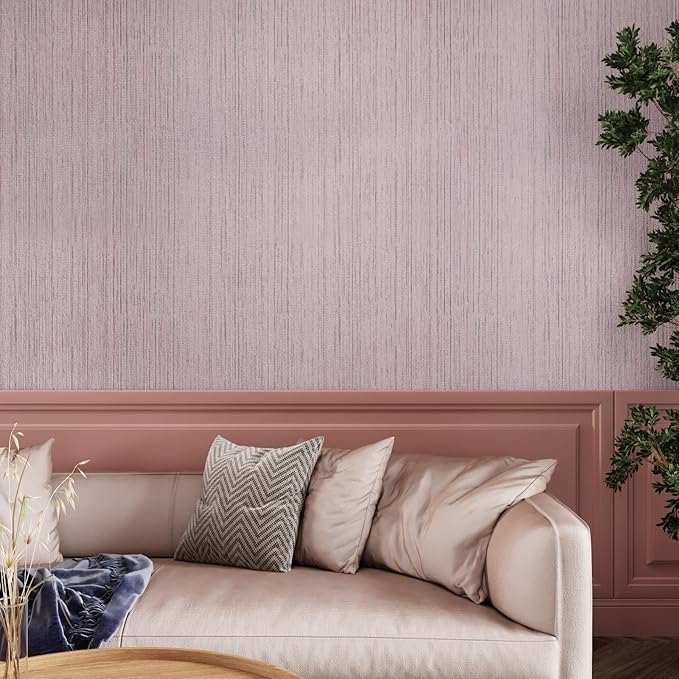 CRE8TIVE Large Size 24"x354" Pale Pink Grasscloth Peel and Stick Wallpaper Textured Fabric Linen Wallpaper Removable Self Adhesive Faux Grass Cloth Contact Paper for Girls Room Drawers Walls Furniture