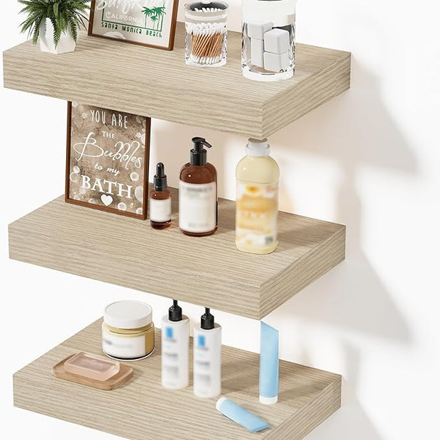 Floating Shelves for Wall, Bathroom Shelves Over Toilet, Wall Shelves & Book Shelf for Room, Hanging Shelf, Modern Wooden Wall-Mounted Small Floating Shelves, 12x7x1.5 in (Oak, Set of 3)