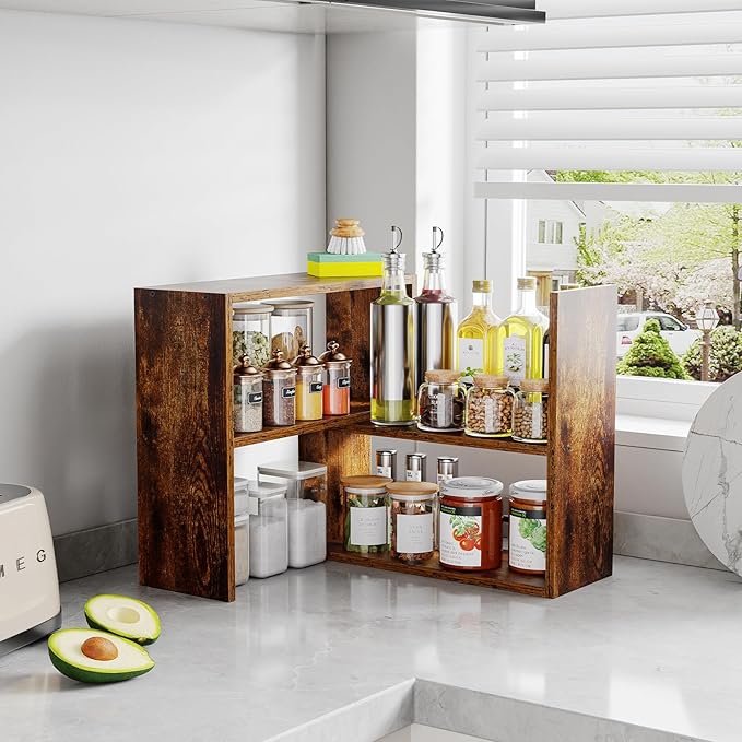 Expandable Cabinet Organizer Shelf, Set of 2 Kitchen Counter Shelves for Countertop Organization Spice Rack Kitchen Storage Stackable