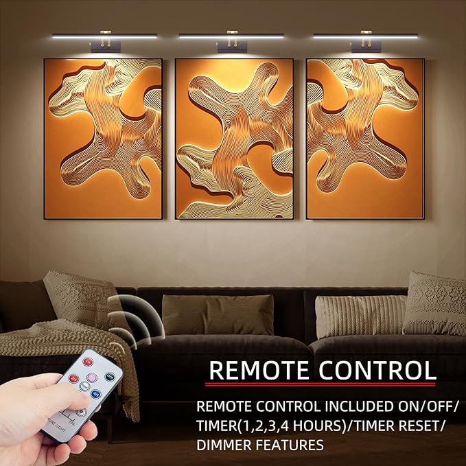Picture Light,5000mAh Rechargeabl Art Lights for Paintings,Remote 16" Display Accent Lighting with Timer and Dimmable for Wall,Frame,Portrait-Black