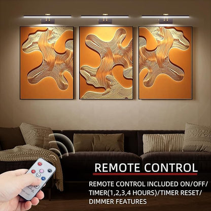 Picture Light,5000mAh Rechargeabl Art Lights for Paintings,Remote 16" Display Accent Lighting with Timer and Dimmable for Wall,Frame,Portrait-Black
