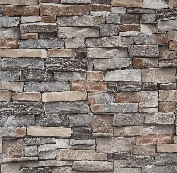 Abyssaly Peel and Stick Wallpaper Stone Brick Stick on Wallpaper 23.6" X 275.5" Thick Cleanable Self-Adhesive Removable Home Decorate Wall Paper Vinyl Shelf Paper Fireplace Christmas Decoration