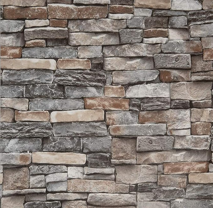 Abyssaly Peel and Stick Wallpaper Stone Brick Stick on Wallpaper 23.6" X 275.5" Thick Cleanable Self-Adhesive Removable Home Decorate Wall Paper Vinyl Shelf Paper Fireplace Christmas Decoration