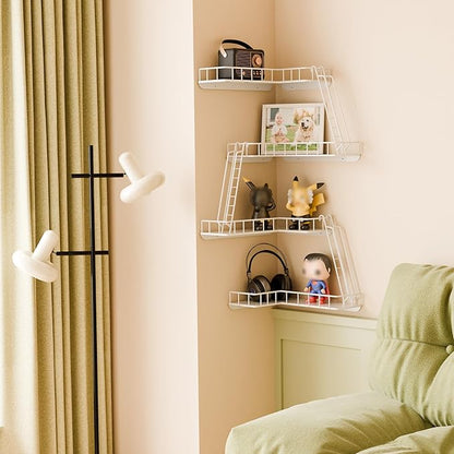 Fire Escape Wall Shelf - Modern City Style 4-Tier Corner Wall Shelves, Easy to Install Metal Ladder Shelf for Figures, New York Decorative Shelves for Bathroom, Living Room & Home Decor,White