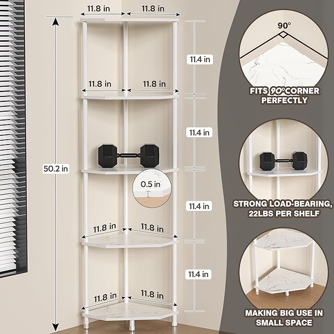 5-Tier Corner Shelf Stand Marble White 50.2