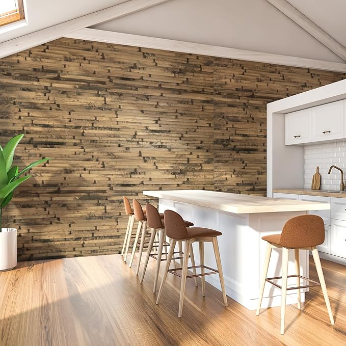 Art3d Natural Bamboo Wall Panel for Interior Wall Decor, Renewable Pole Wrap Wainscoting Paneling for Wall Ceiling Furniture Cabinet Office, 48 x 96 Inch - Dark Burned