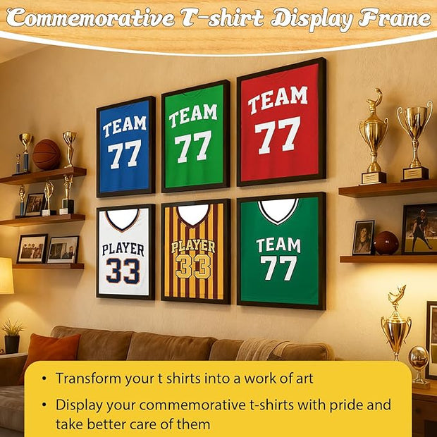 1 Pack T Shirt Display Frame, 15'' X 15'' Black Imitation Wood T Shirt Frame with 98% UV Protection Acrylic, 1" Depth of Usable Space Shadow Box, Display Case for Shirts, Jerseys, Memorabilia