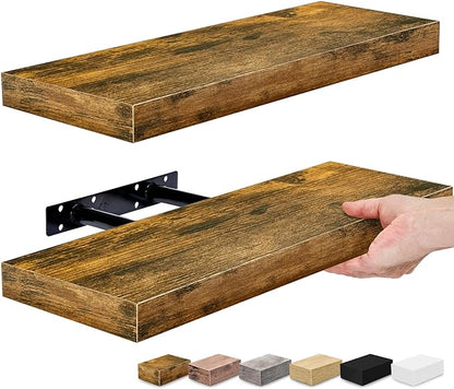 Sorbus Floating Shelves for Wall – 16 Inch Floating Shelf for Kitchen, Bedroom, Living Room, Bathroom, Home & Wall Decor - Mounted Bathroom Shelves with Invisible Brackets (Rustic Brown, 2 Pack)