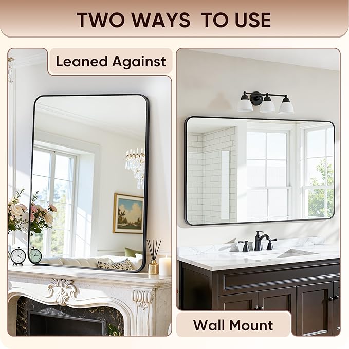 Antok Wall Mirror, 30"x40" Bathroom Vanity Mirror, Anti-Rust HD Tempered Glass, Wall Mounted Mirrors for Living Room, Entryway, Black Frame, Rect