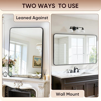 Antok Wall Mirror, 30"x40" Bathroom Vanity Mirror, Anti-Rust HD Tempered Glass, Wall Mounted Mirrors for Living Room, Entryway, Black Frame, Rect