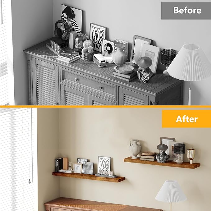 BAMEOS Floating Shelves,40 in W x 8in D Wall Mounted Wooden Shelves with Invisible Brackets Set of 2, Hanging Wall Shelves Decoration for Bedroom, Bathroom, Living Room and Kitchen