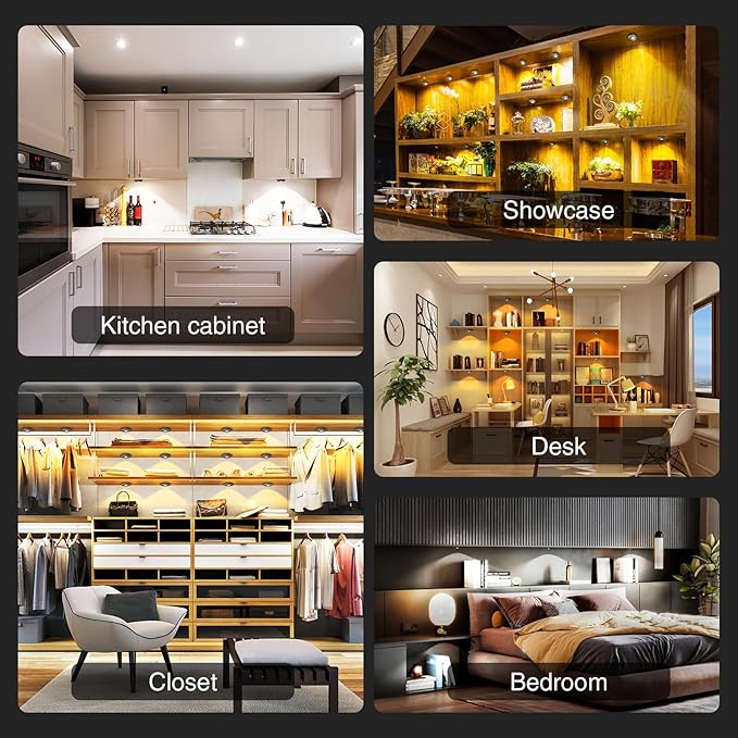 Puck Lights Cordless with Remote Control, 2200mAh Rechargeable Under Counter Lighting,3 Color Temperatures Dimmable Under Cabinet,Closet Light,Tap Light for Hallway (Black, 5PCS)