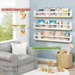 Kids Bookshelf Wall Mounted 36 Inch Long, White and Natural Wood Nursery Floating Bookshelves for Wall, Large Hanging Book Shelves for Baby Toddler Kid Childs Bedoom Playroom -Set of 3