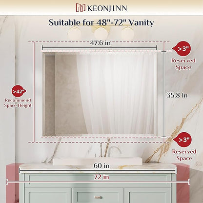 Keonjinn Beveled Bathroom Mirror 48” x 36“, Rectangle Mirrors for Bathroom Sink, Large Wall Mirror,Shatterproof, Modern Decorative for Living Room, Entryway, Bedroom, Horizontal/Vertical