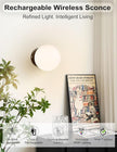 Battery Operated Rechargeable Wall Sconce Single, Matte Black Opal Glass Globe Wall Lamp, Wireless Touch & Remote Control, Dimmable 3 CCT + 12 RGB Colors for Bedroom Living Room Hallway