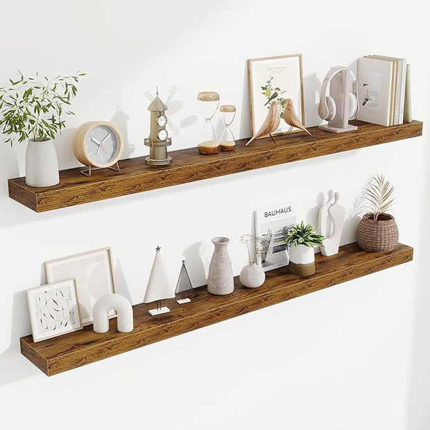 Fun Memories 55 Inch Floating Shelves Bedroom, Large Extra Floating Shelf Set of 2 with Invisible Brackets, Rustic Brown