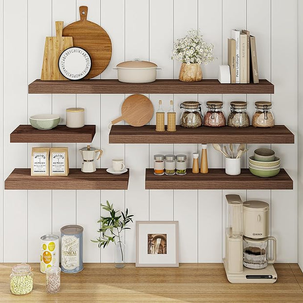 Fun Memories Floating Shelves 32 Inch Long, 9.3Inch Deep Floating Shelves for Wall, Extra Deeper & Thicker Wall Mounted Storage Shelf for Kitchen, Farmhouse, Walnut, 2 Pack
