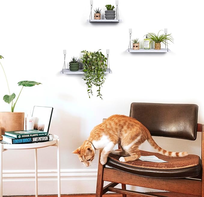 MITIME Floating Shelves Set of 3 Rustic Solid Wood Floating Shelf Wall Storage Shelves for Living Room, Bedroom, Bathroom, Kitchen Laundry, Office,no Drill Shelf(Grey and White Colour L+M+S)