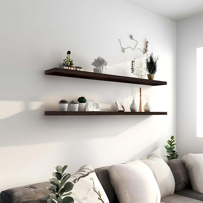 48 Inch Brown Wood Floating Shelves for Wall Rustic Wall Shelf for Bedroom Living Room Set of 4