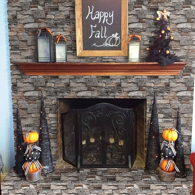 Abyssaly Brick Wallpaper Peel and Stick Faux Stone Brick Stick on Wallpaper 23.6" X 118" Thick Removable Wall Paper Contact Paper Self-Adhesive Home Decoration Fireplace Shelf Paper