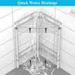 2 Tier Floor Standing Corner Shower Caddy Organizer Shelf with Hooks, Bathroom Shelves Stand Rack, Silver