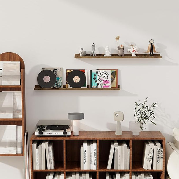 Axeman 36 Inch Floating Shelves | Picture Ledge Shelf Set of 2 | Rustic Brown Wall Shelves with Lip | Brown Picture Shelf for Wall with Ledge | Photo Ledges 36 Inch