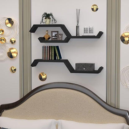 Black Floating Shelves for Wall Shelf for Bedroom,Repisas Flotantes De Pared, Waterproof Solid Wood Floating Shelves Bathroom，Small Relief Textures,for Bathroom,Bedroom,Living Room, Kitchen