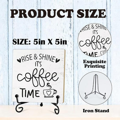 Coffee Desk Decor Sign, Coffee Time Sign With Stand For Farmhouse Home Kitchen Table, Wine Sign For Farmhouse Home Kitchen Bar Shelf Table, Gifts For Family Friend Coworker-07