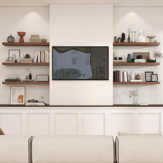 Heimlove 36 Inch Floating Shelves for Wall,10 Deep Brown Wood Shelves with Invisible Brackets,Wall Mounted Storage & Display Shelves for Bedroom,Living Room,Kitchen,Office