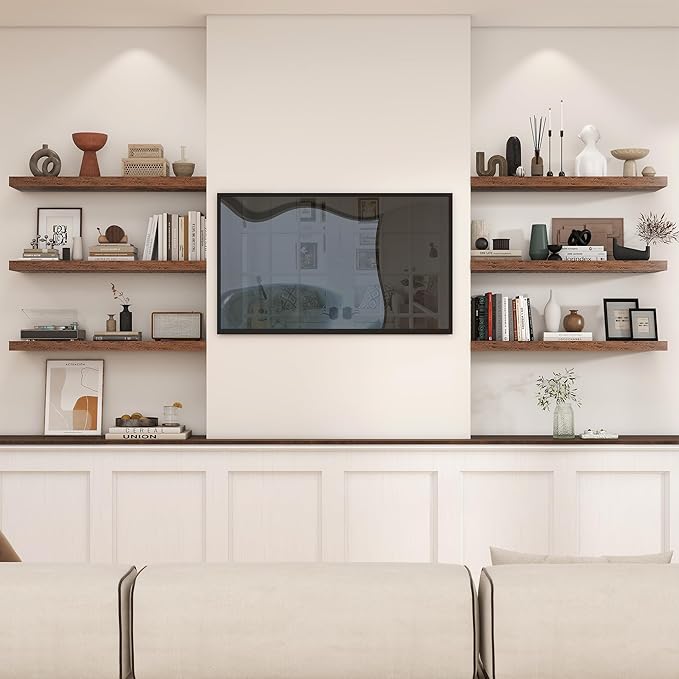 Heimlove 36 Inch Floating Shelves for Wall,10 Deep Brown Wood Shelves with Invisible Brackets,Wall Mounted Storage & Display Shelves for Bedroom,Living Room,Kitchen,Office