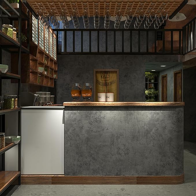 16"×197" Extra Thick Dark Blue Grey Concrete Wallpaper Peel and Stick Waterproof Gray Concrete Contact Paper Vinyl Wrap 3d Faux Adhesive Cement Tile Sticker for Kitchen Island Bedroom Gym Walls