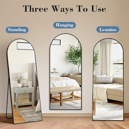 DUMOS Arched Full Length Mirror with Stand Floor Standing Aluminum Frame for Bedroom Body Hanging Leaning Modern Simple Home Decor Shatter-Proorf Nano Glass Wall Living Room Cloakroom Black 56"x15"