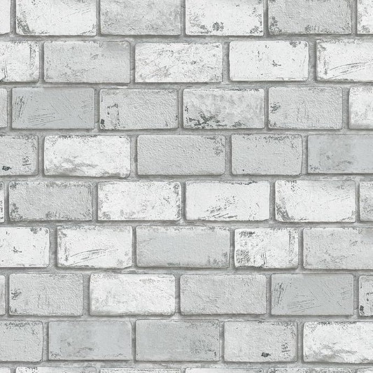 GaliGali White and Silver Brick Wallpaper, Peel and Stick Wallpaper, Self-Adhesive Classic Antique Texture Rock Wall Paper, Removable Contact Paper for Home Decoration 17.3"x393", No.A07020K-10