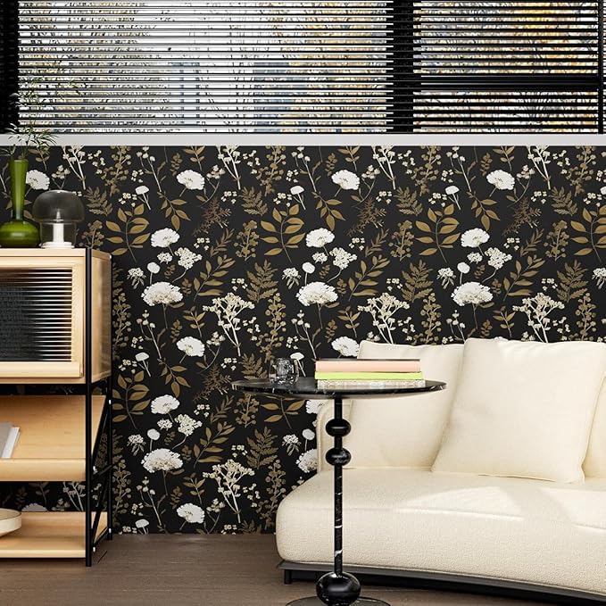 Dark Floral Wallpaper Peel and Stick Boho Wallpaper 17.5in x 393in Vintage Leaf Contact Paper Vinyl Waterproof Self Adhesive Leaf Botanical Wall Paper for Bedroom Walls Kitchen Cabinet